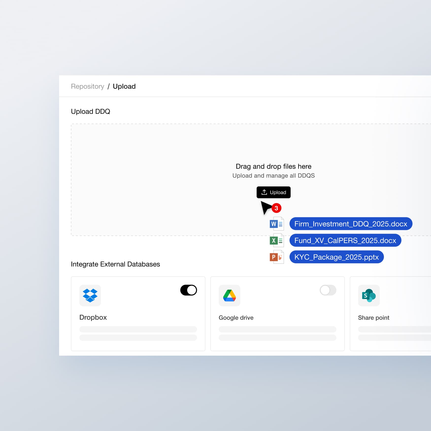 DDQ processing dashboard